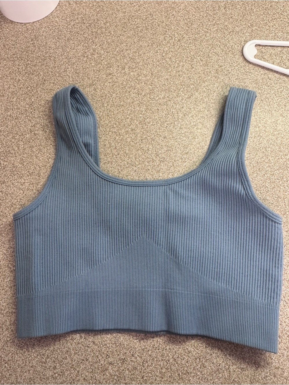 SHEIN Ribbed Scoop Crop Tank Top - Dusty Blue